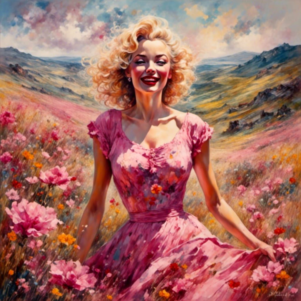 Marilyn Monroe in Field of Flowers, Whimsical Style