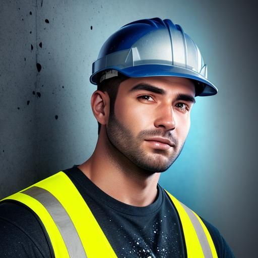 Handsome Construction Worker in Hi-Vis, Hyperrealistic Image