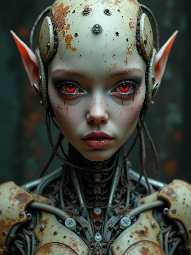 Eerily Alluring Cyborg Elf in Biomechanical Style