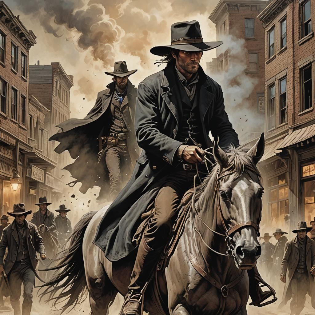 Mysterious Gunslinger Rides into Town: Comic Book Art