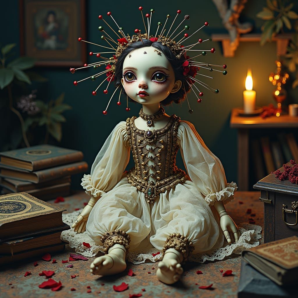 Ornate Voodoo Doll in Gothic Noir Style