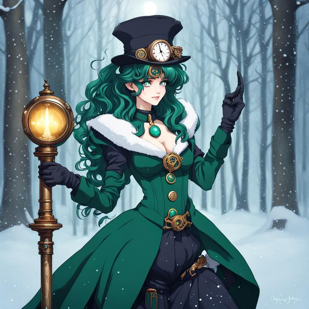 Sailor Neptune As A Steampunk Witch In The Snowy Woods