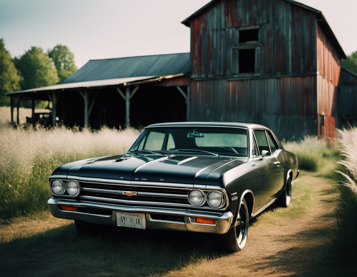 Classic 1966 Chevy Malibu SS Hot Rod in Field