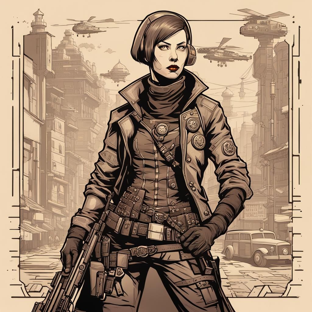 Steampunk Assassin in Cel-Shading Style