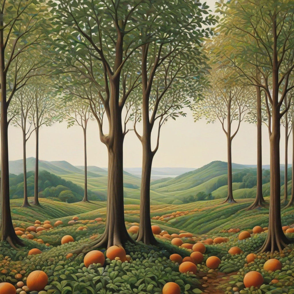 Symmetrical Earth-Toned Abstraction with Geometric Fruits an...