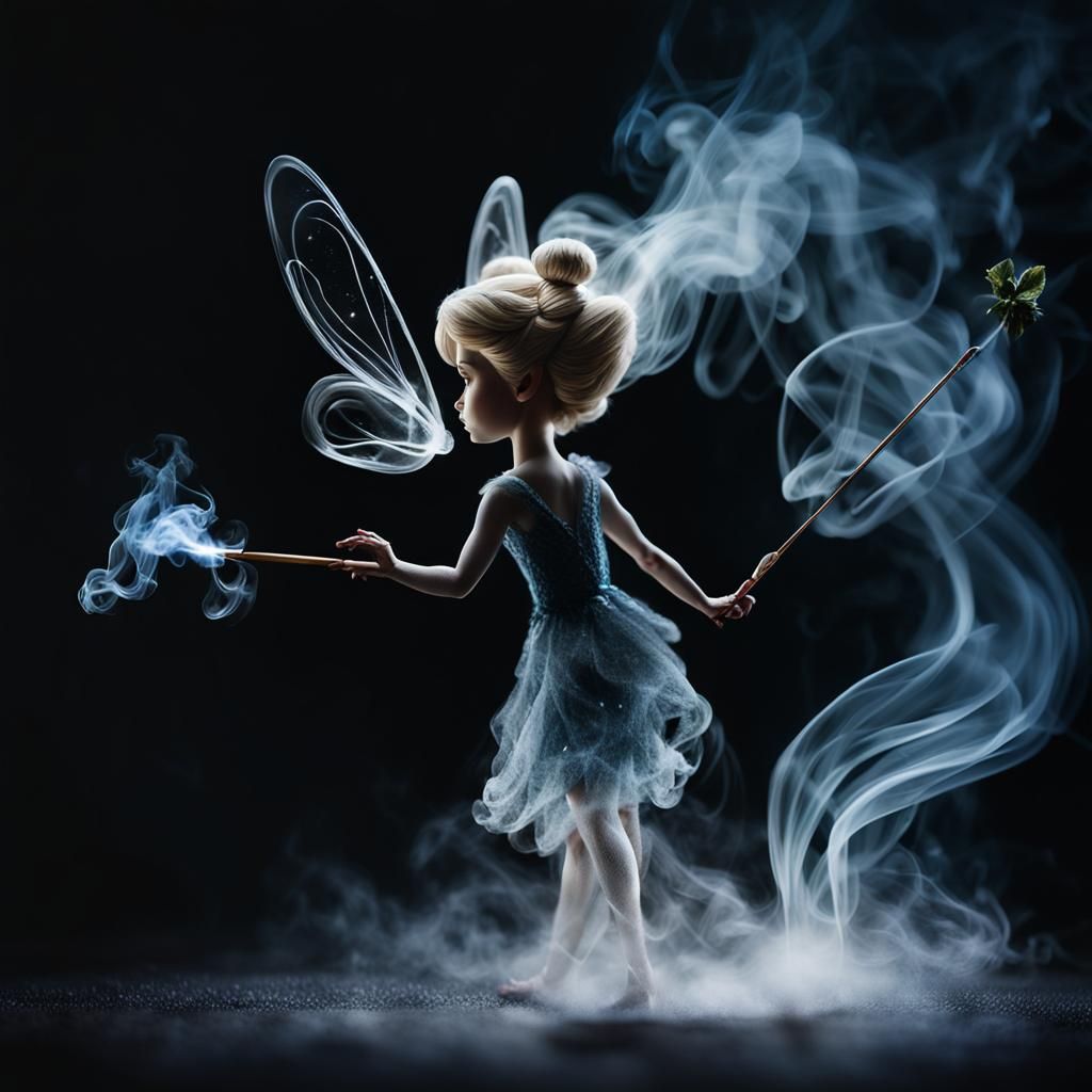 Smoke Tinkerbell with Magic Wand, Detailed Digital Art