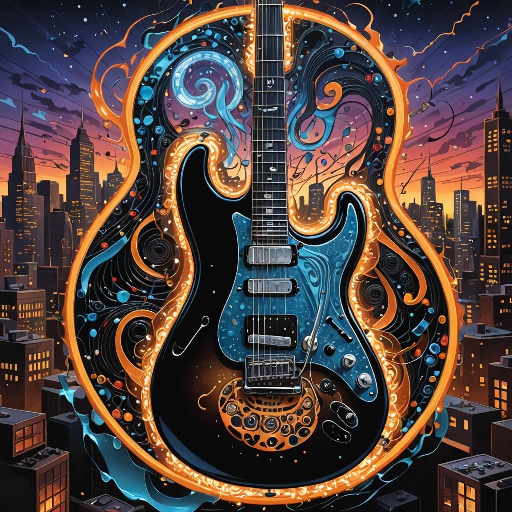 Electric Guitar Sci-Fi Cityscape Vinyl Art