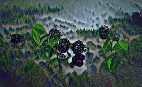 Rainy Blackberry Forest in Pointillism Style