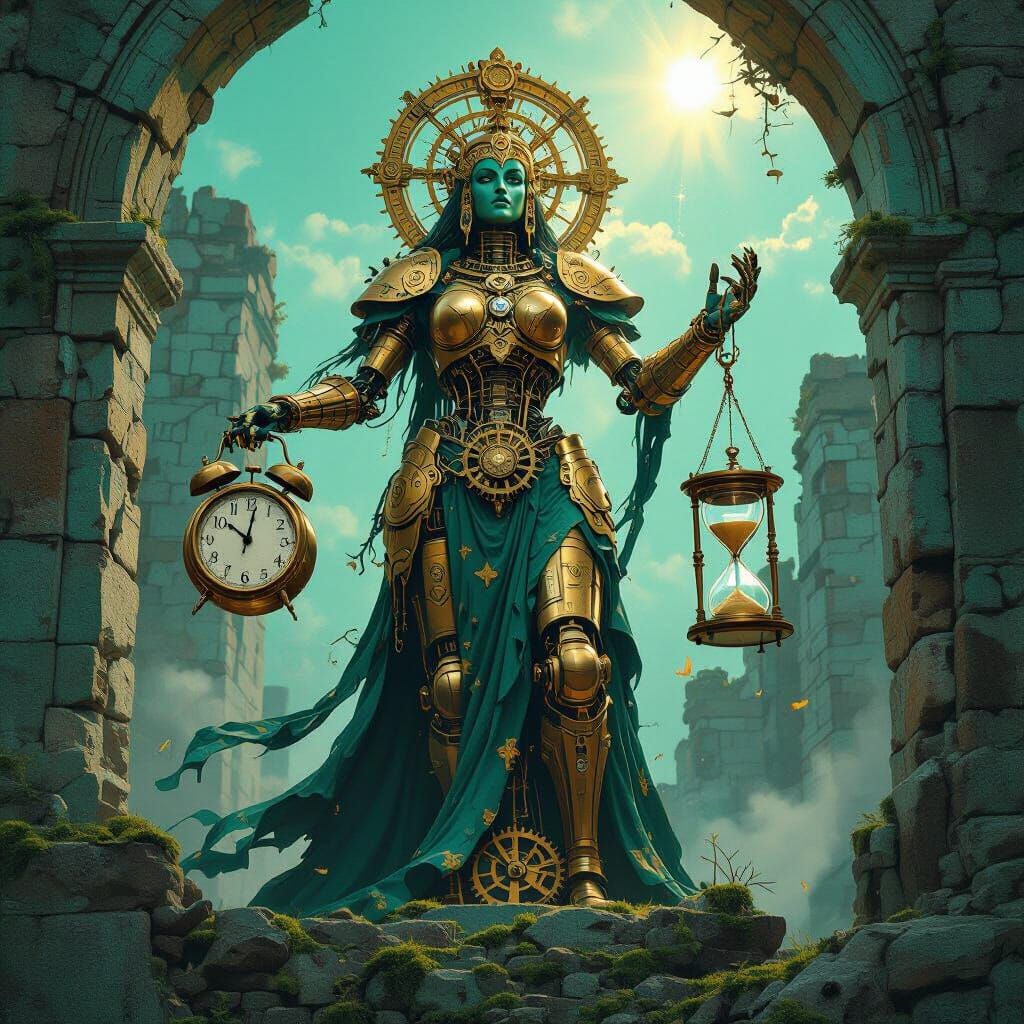 Ancient Celtic Automaton Goddess of Time with Clockwork