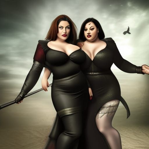 Two Curvy Female Villains: Detailed Matte Painting