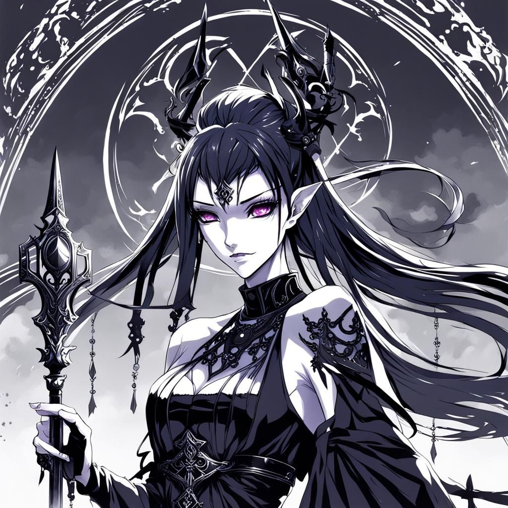 Gothic Goddess Nyx in Anime Style