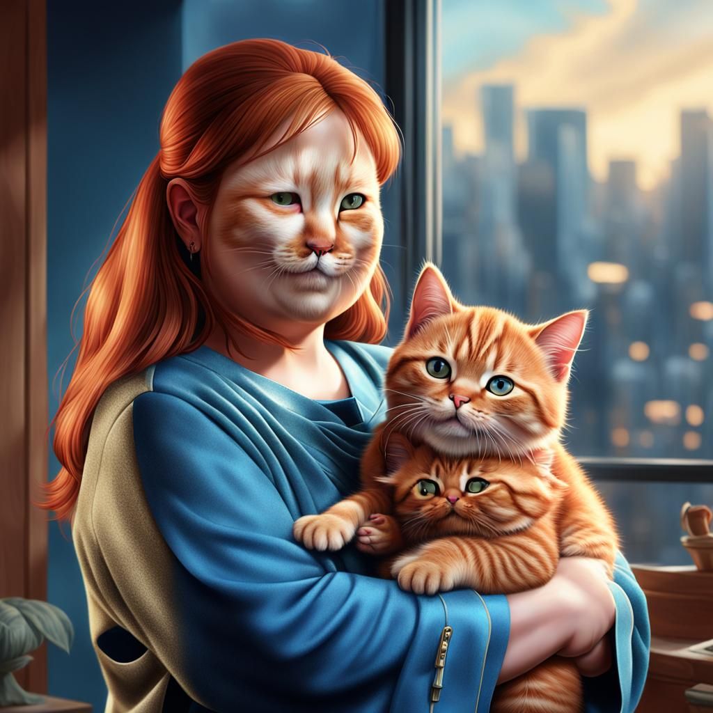 Red Cat Mother and Kitten: Photorealistic Portrait