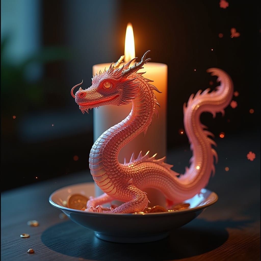 Dragon Amidst Glittering Bioluminescent Clovers in Double Ex...