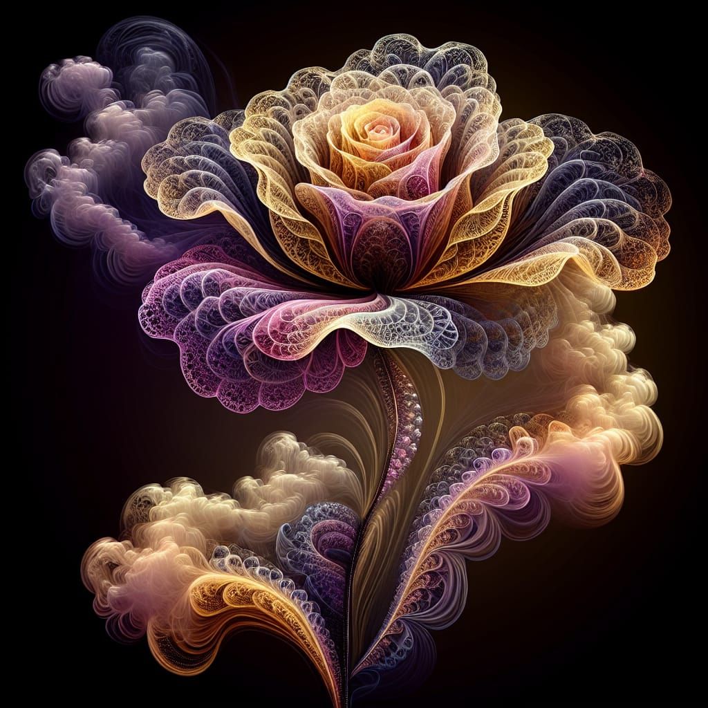 Ethereal Smoke Rose in Vector Fractal Design
