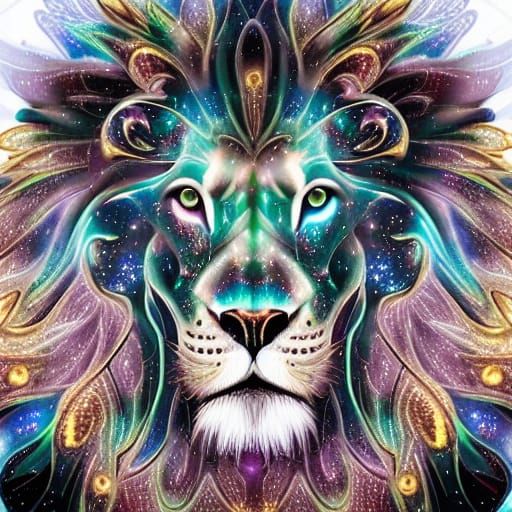 Bioluminescent Galaxy Lion God