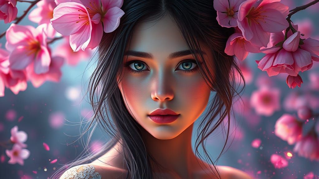 Innocence in Bloom: Hyperdetailed Portrait in Triadic Colors