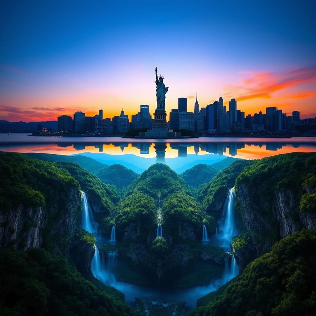 NYC Skyline Meets Catskill Mountains at Sunset