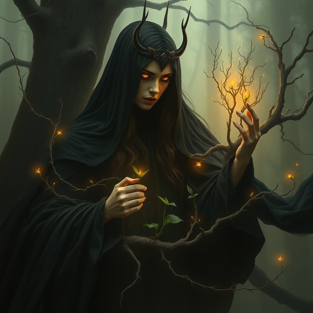 Surreal Baltic Goddess Confronts the Shadows of Mythic Fores...