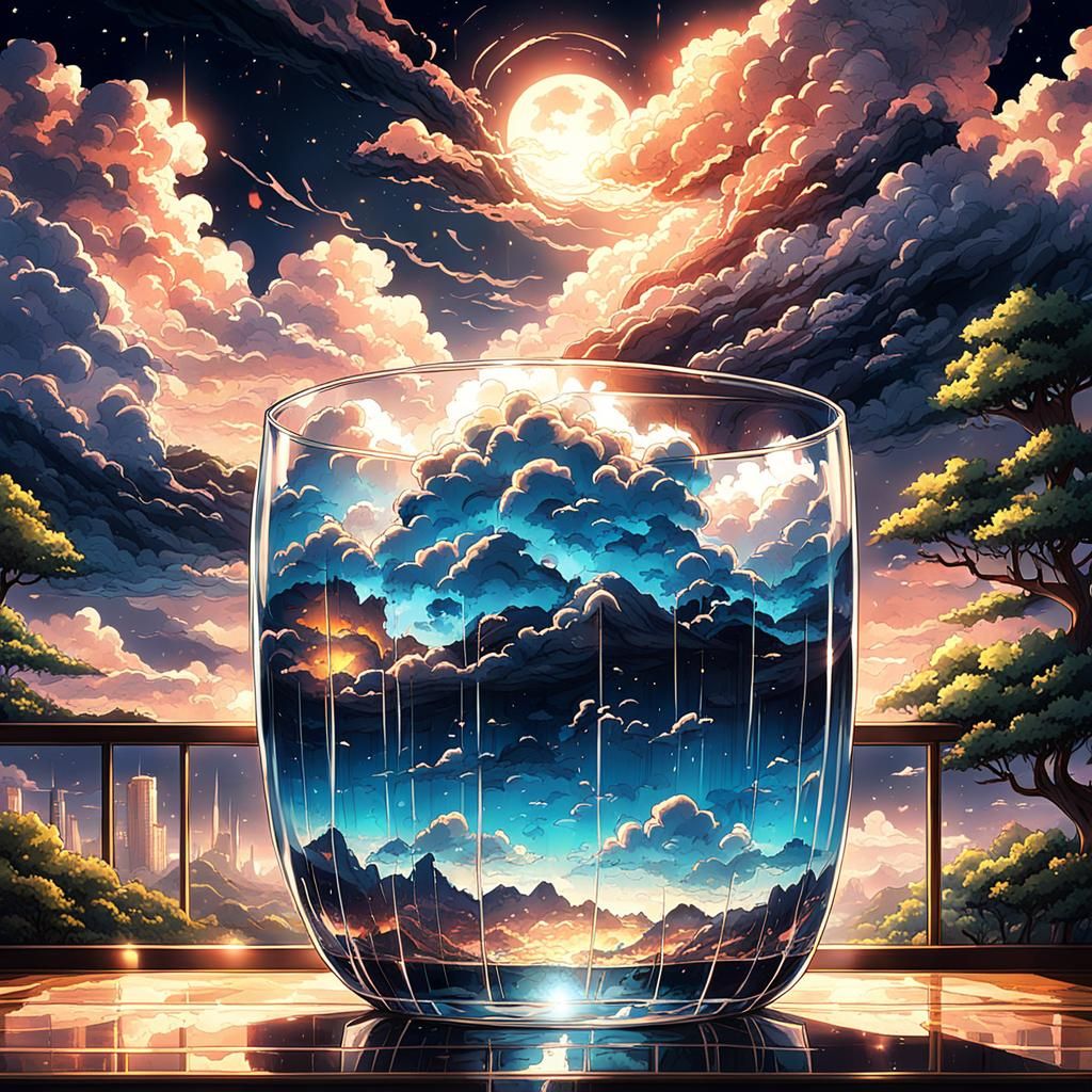 Midnight Clouds Captured in Glass: Anime-Inspired Art