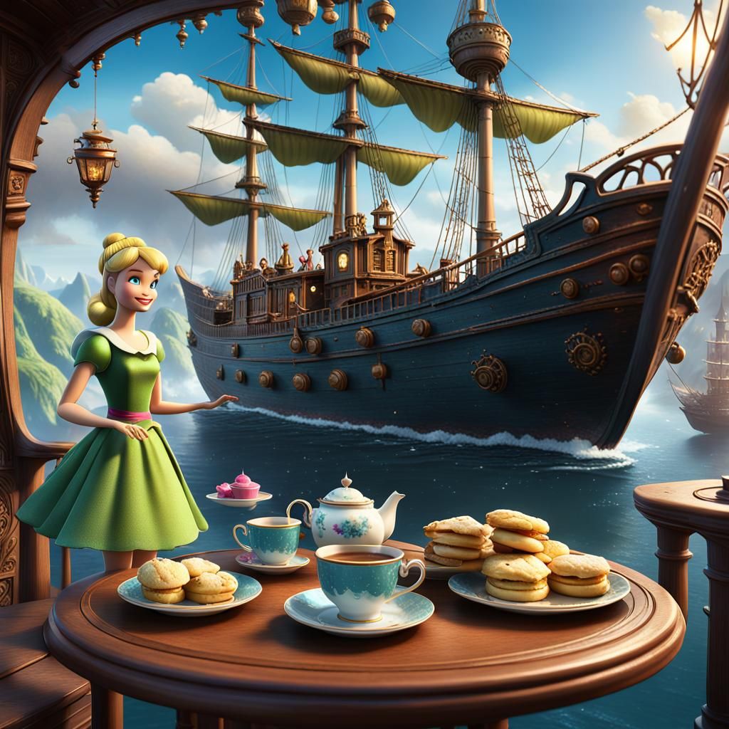 Tinkerbell and Barbie Tea Party on Peter Pan's Ship