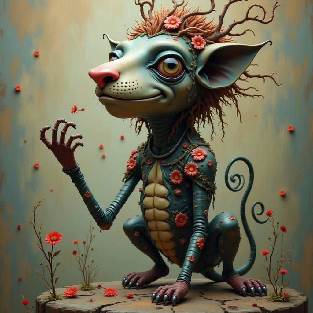 Surreal Lion in Whimsical Baroque Style with Dark Aesthetic