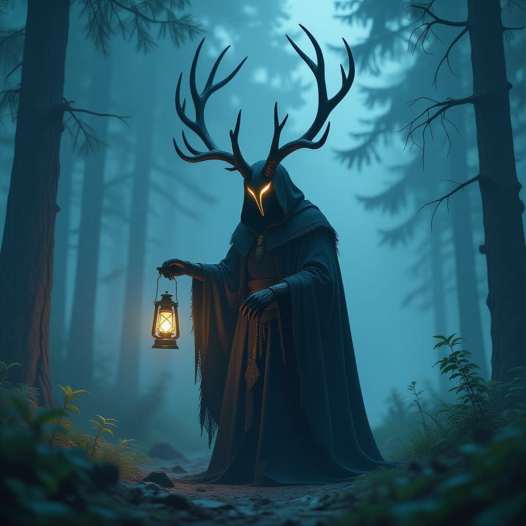 Android Lights Lanterns in Misty Forest with Cinematic Light...