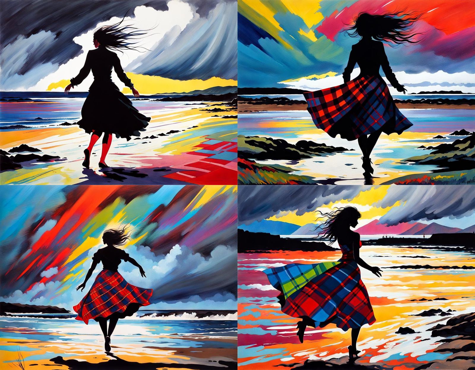 Woman Dancing in Stormy Scottish Gouache Scene