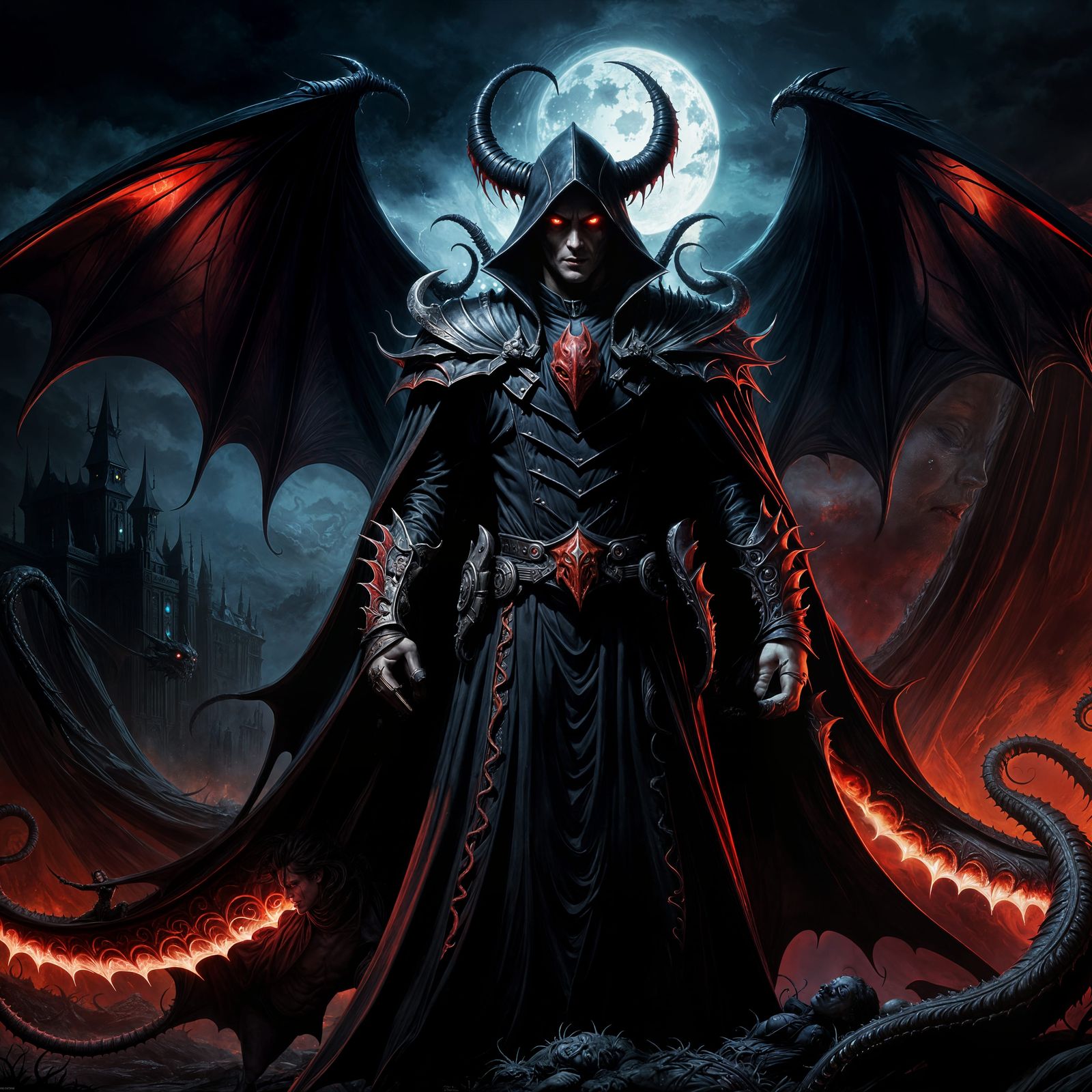 Dark Warlock with Tentacles and Bat Wings