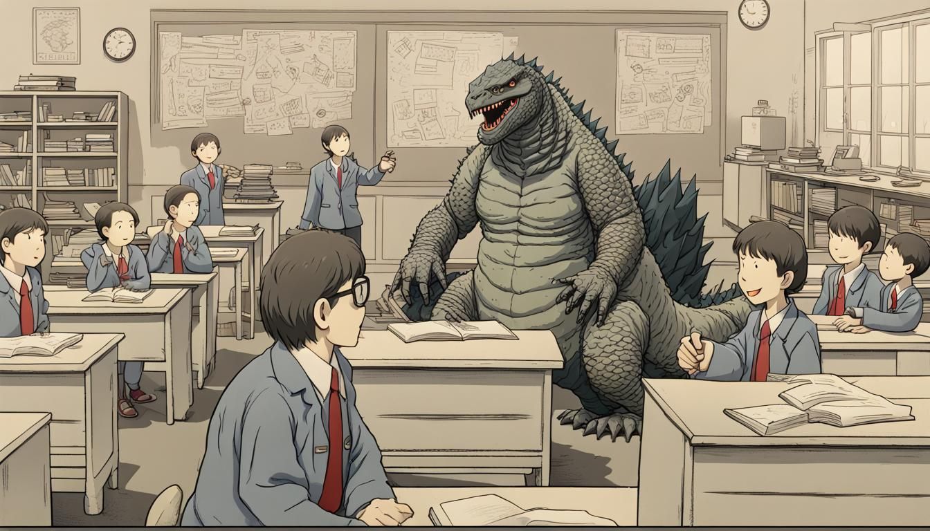 Godzilla as School Teacher with Extra Limbs