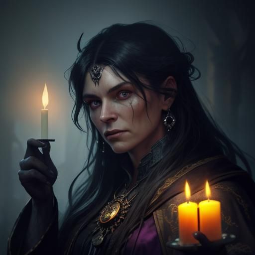 Mysterious Witch in Dark Chamber: Fantasy Art