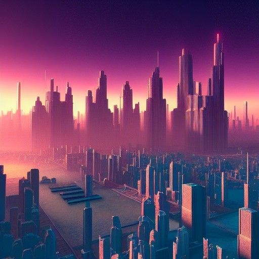 Futuristic Medieval Metropolis on Neptune in Vaporwave Style