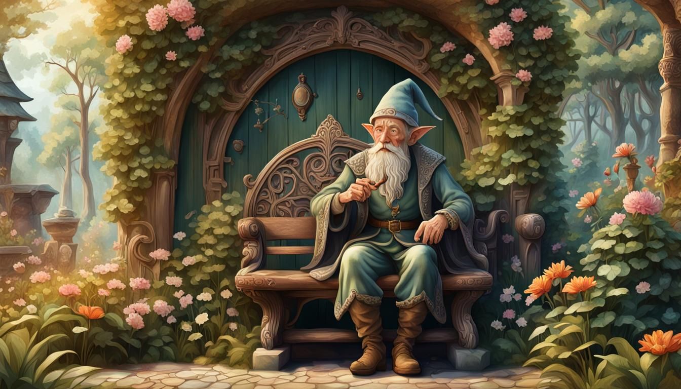 Elf Warrior in Magical Forest, Art Nouveau Style