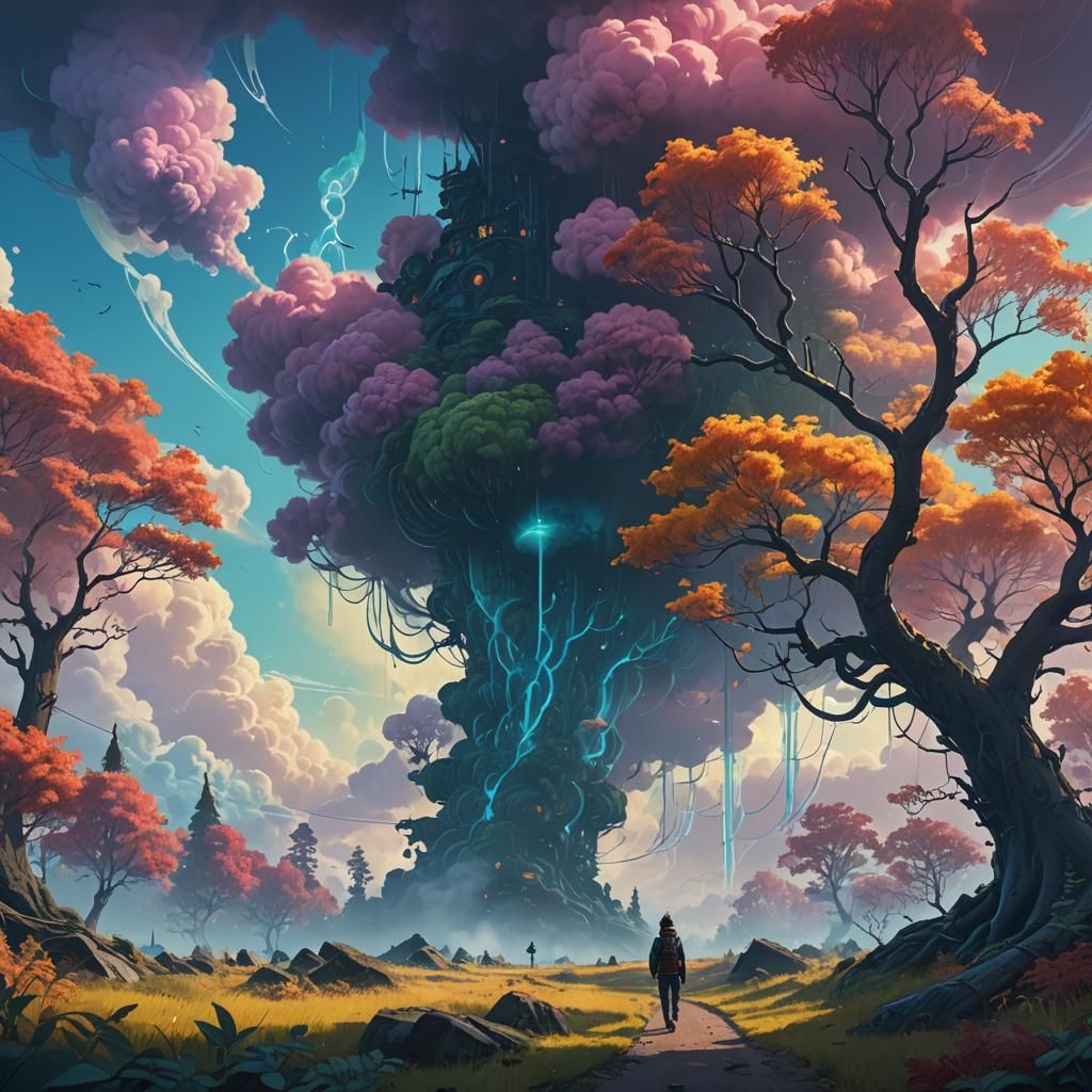 Mystical Realm: Fantasy Being in a Surreal Landscape