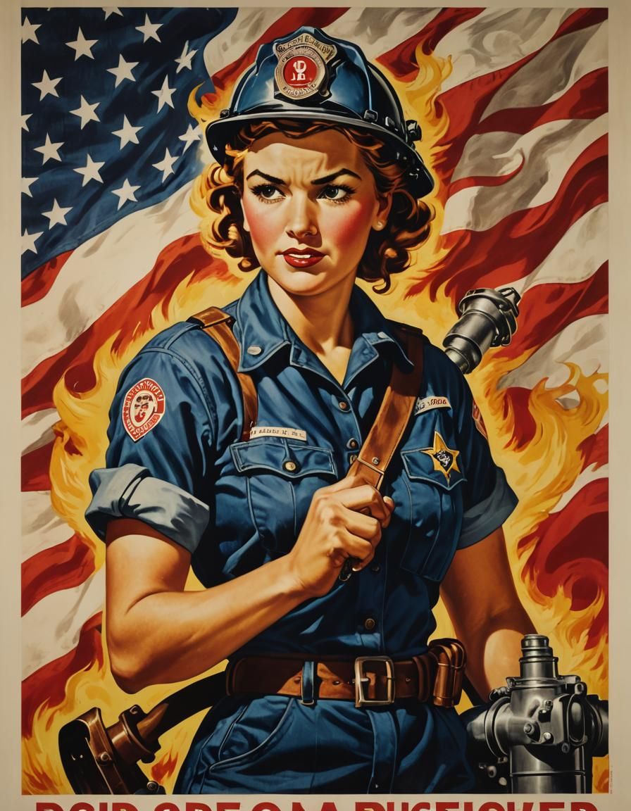 Rosie the Riveter as Firefighter Propaganda Poster
