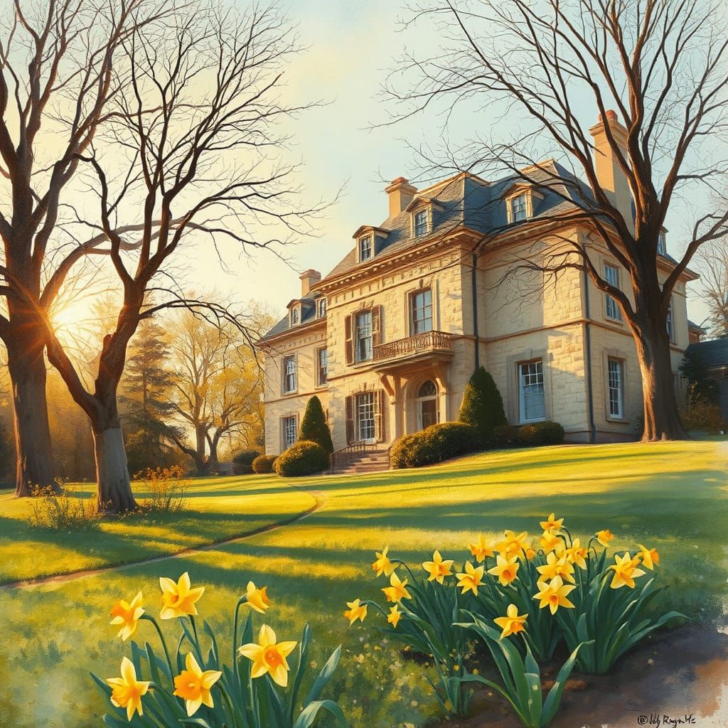 Dreamy Watercolor Mansion in Impressionist Style