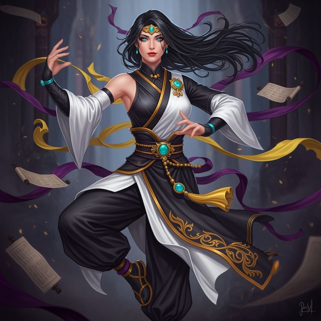 Graceful Woman in Dark Fantasy Martial Arts Pose