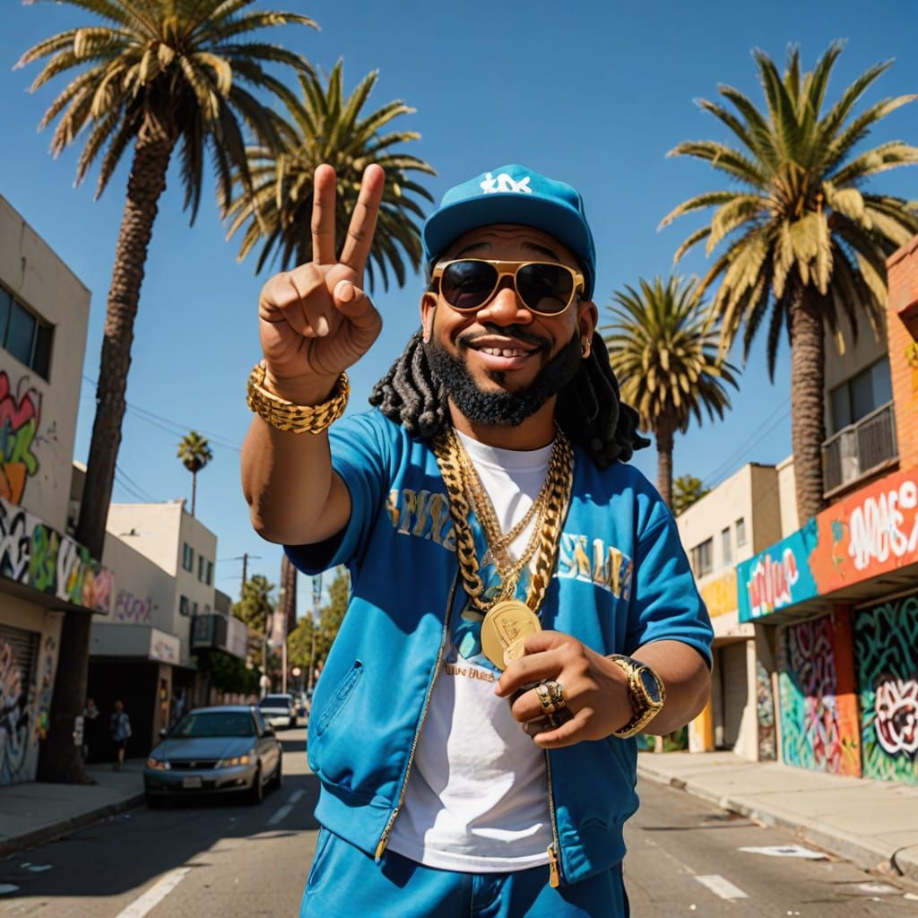 Smurf Rapper with Gold Chain and Sunglasses