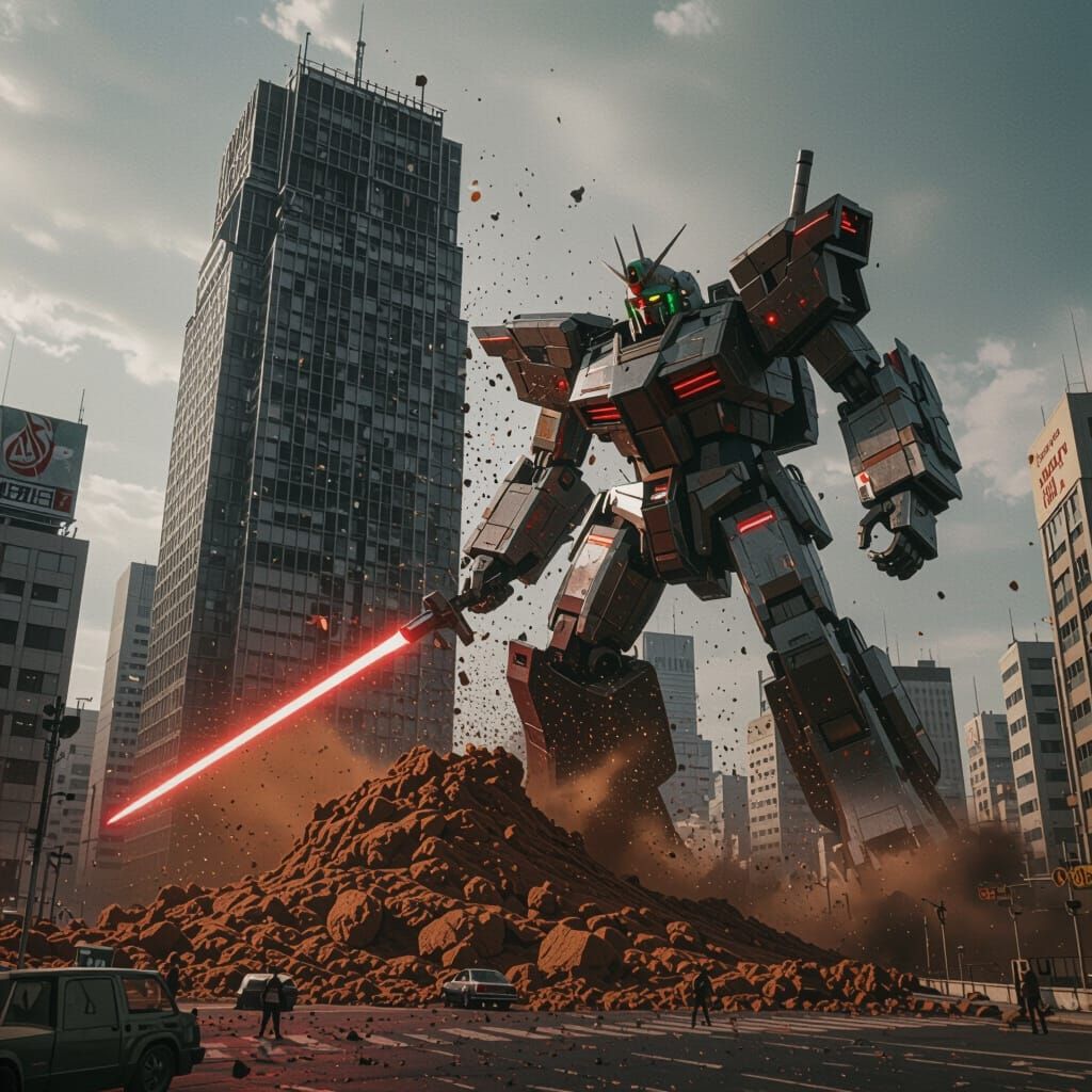 Giant Feces Splatter Crashes onto Tokyo, Robot Destroys City