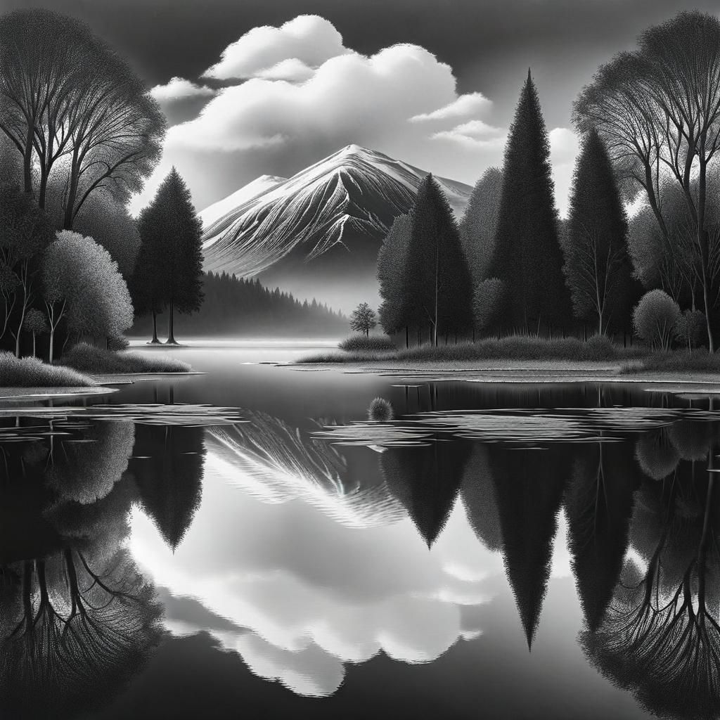 Black Swan Reflecting White Swan: Charcoal Drawing