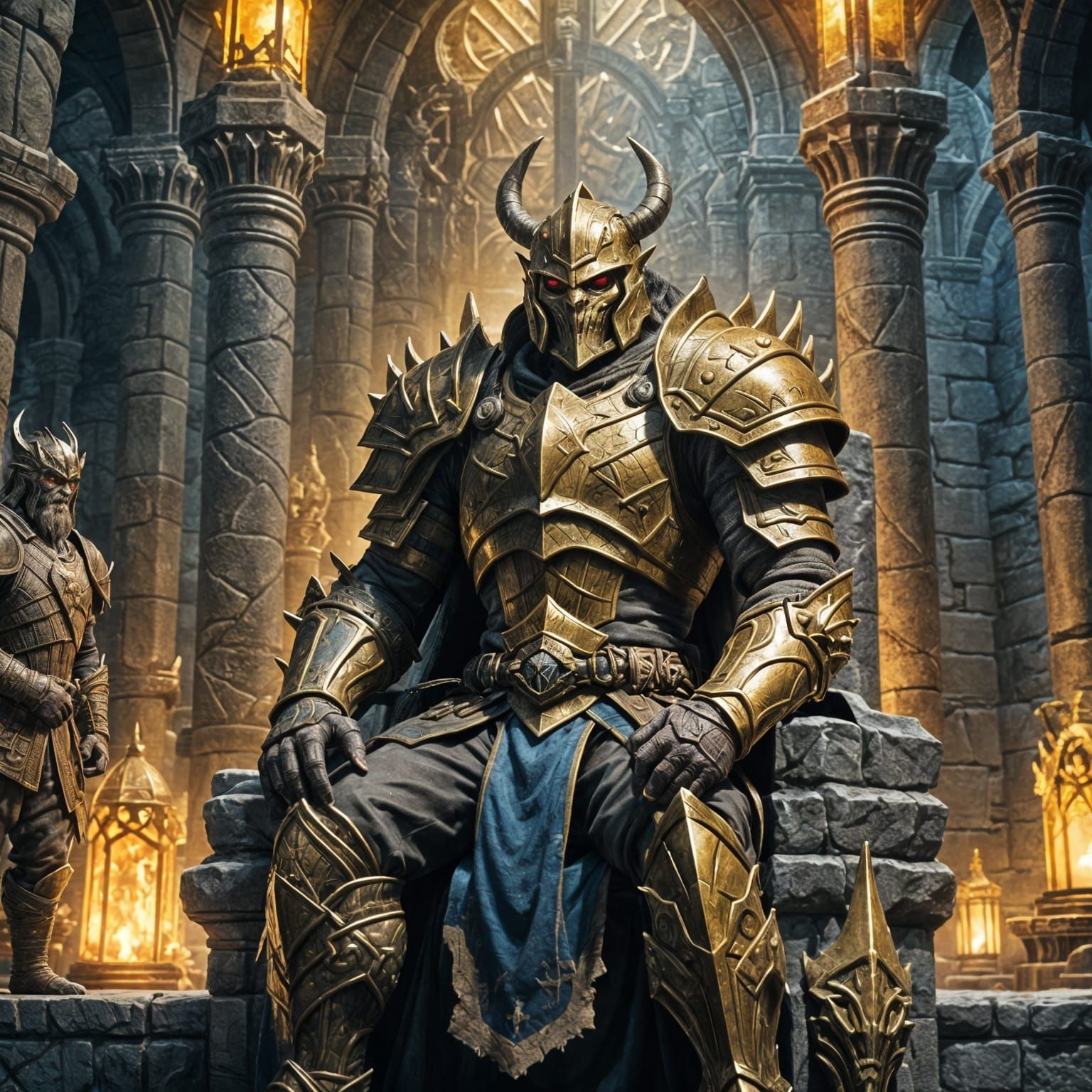 Orc King in Golden Armor on Throne