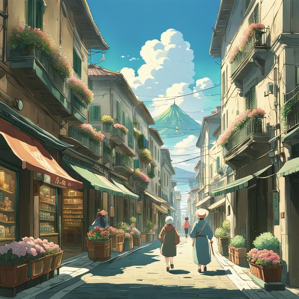Italian Street Scene in Anime Style