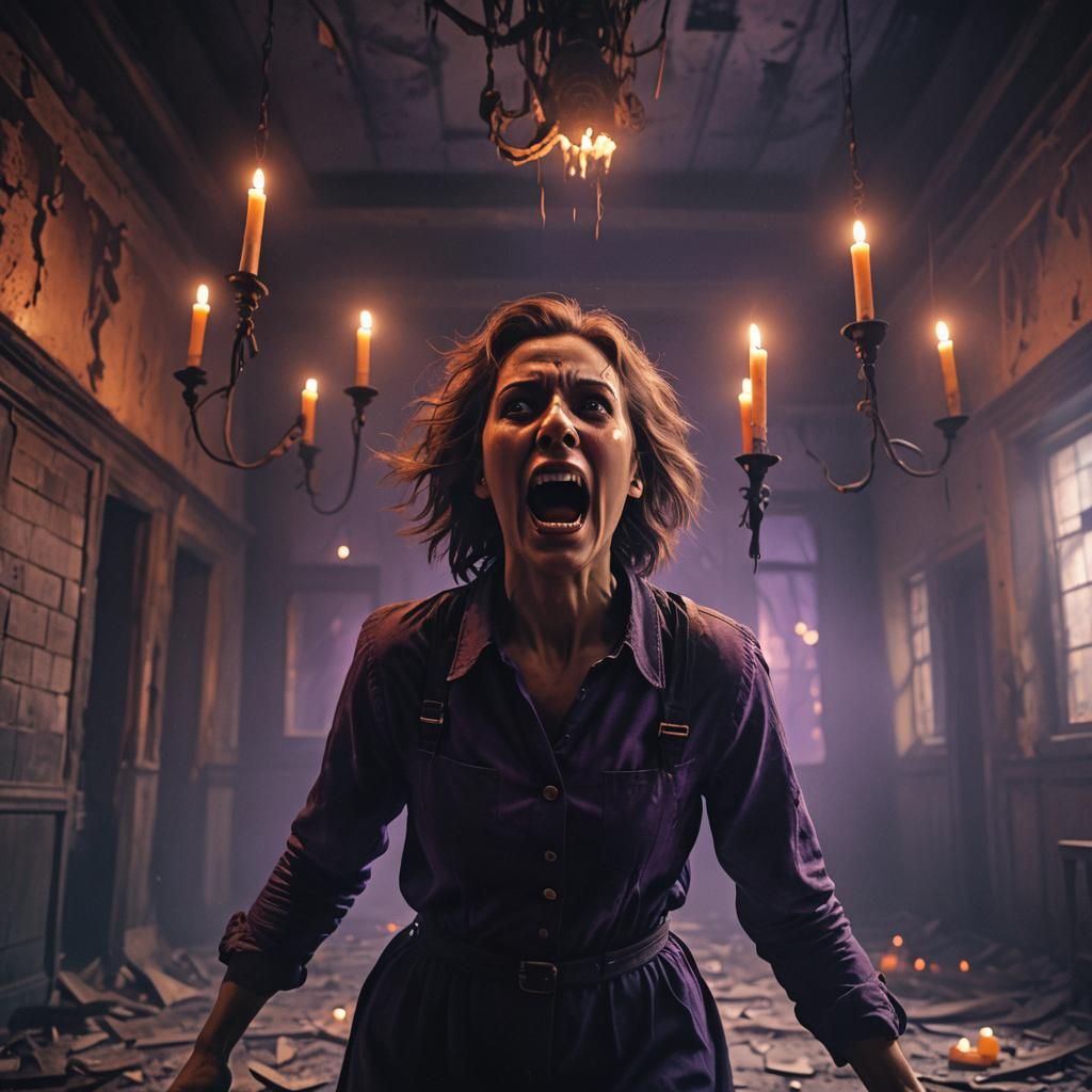 Terrified Woman Screaming in Haunted Asylum