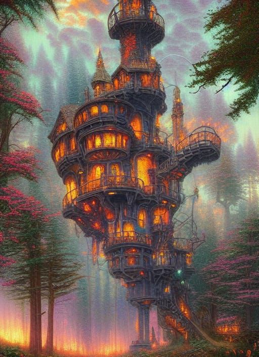 Fiery Treehouse: Epic Digital Matte Painting