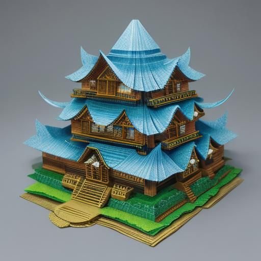 Intricate Kirigami Village in Hyper-Realistic Detail