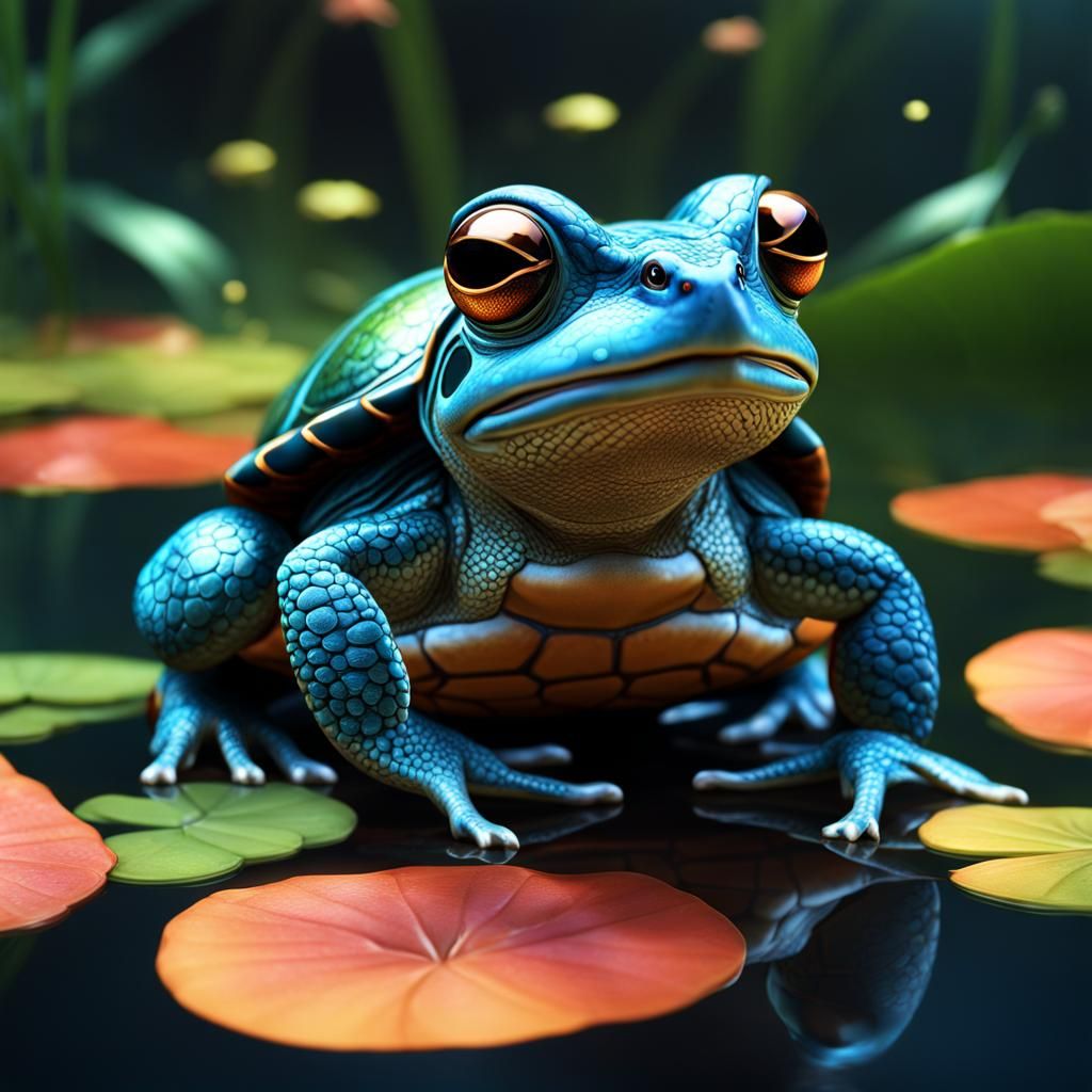 Fantasy Frog-Turtle with Bubble, Digital Art