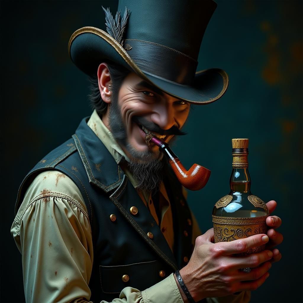 Gritty Man with Pipe in Detailed Digital Painting