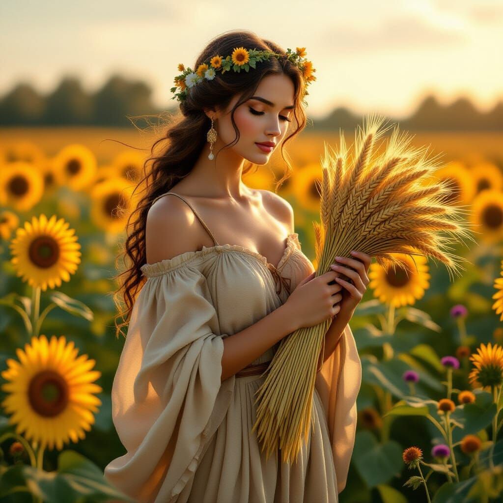 Demeter in a Field of Flowers, Digital Art