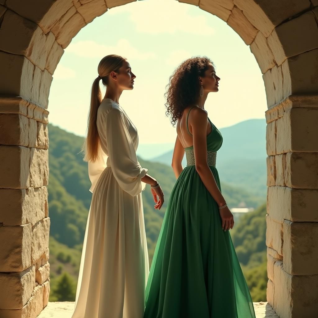 Elegant Women in Castle: Renaissance Style
