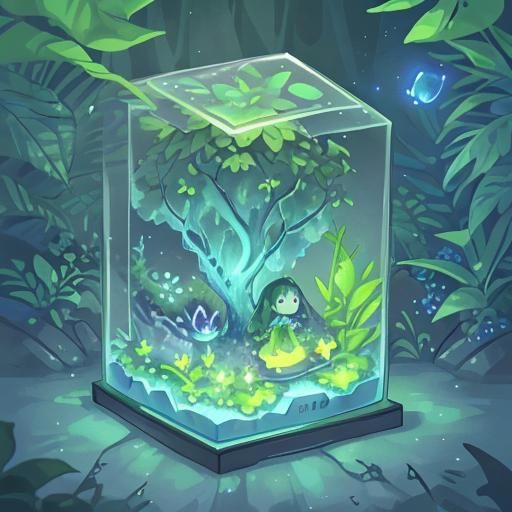 Magical Bioluminescent Terrarium in Glass Cube