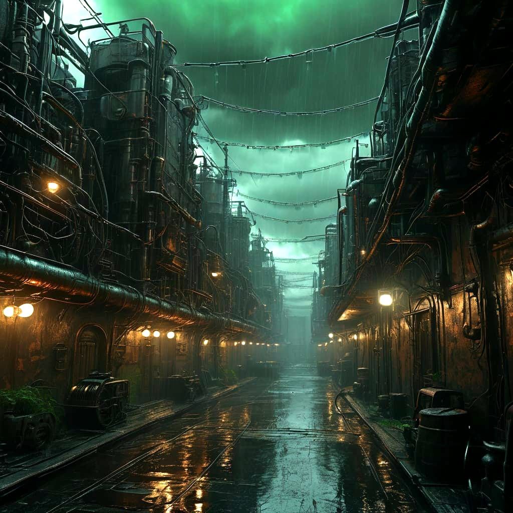 Gothic Inventor Works Under Stormy Night Sky